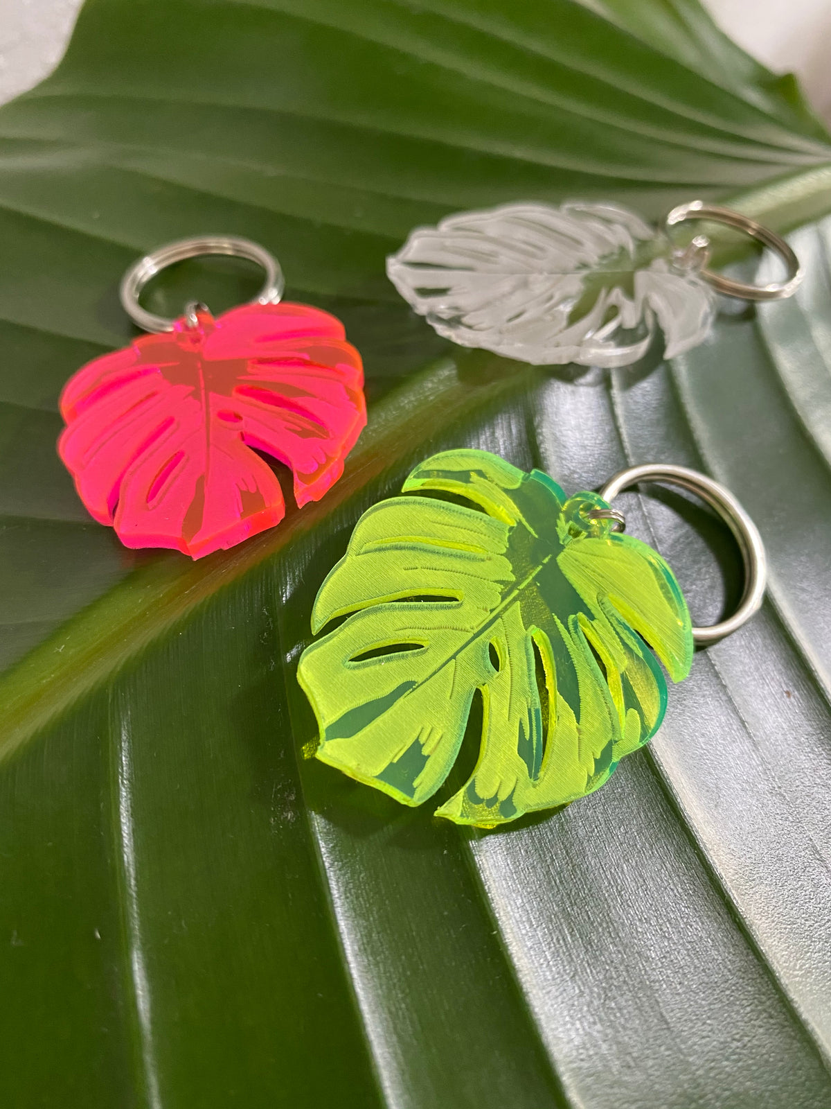 Original Variegated Monstera Keychain - laser-cut acrylic keychain, hand-finished by Soul Kid Dsgn