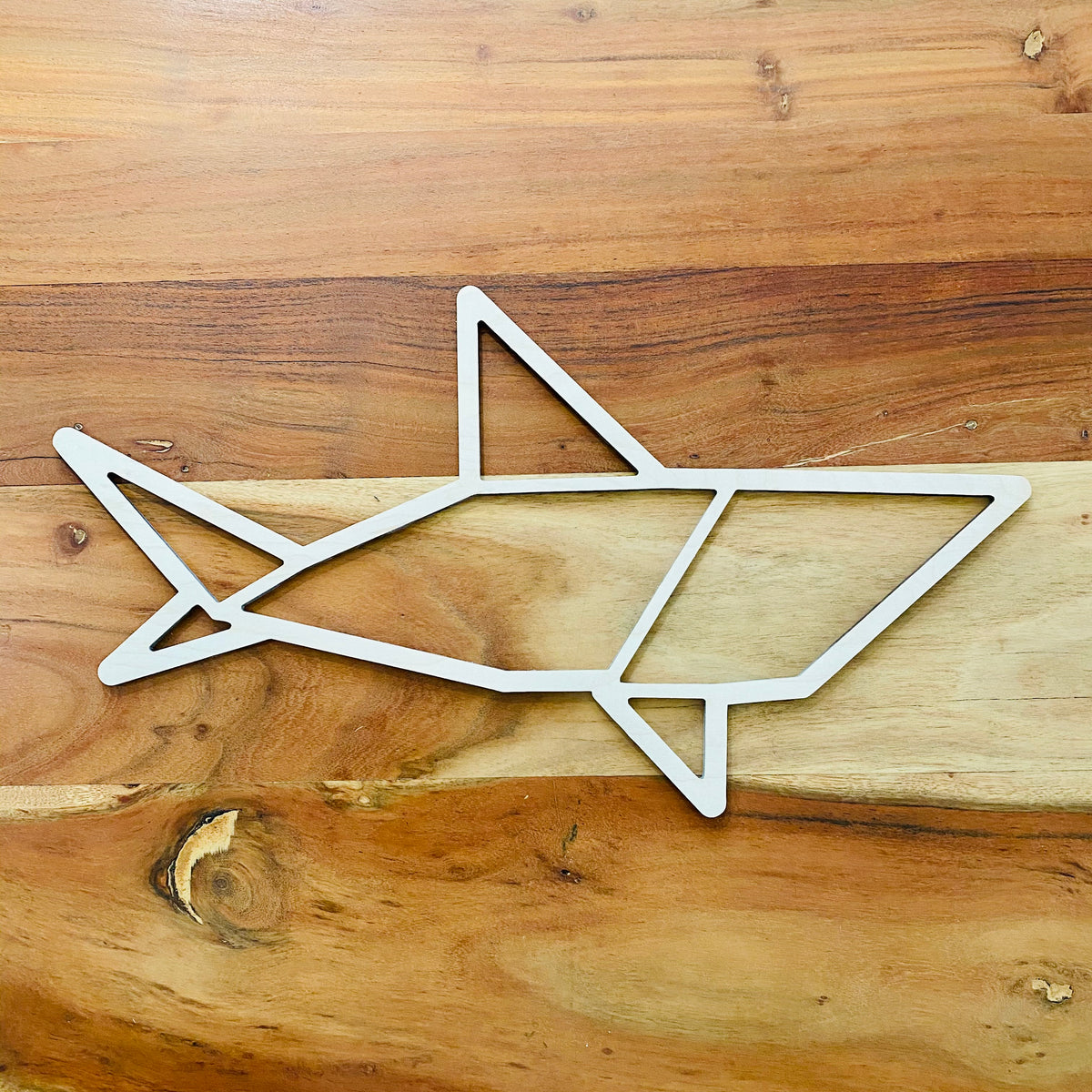 Original Geo Shark XL Relief - laser-cut hardwood wall art, hand-finished by Soul Kid Dsgn