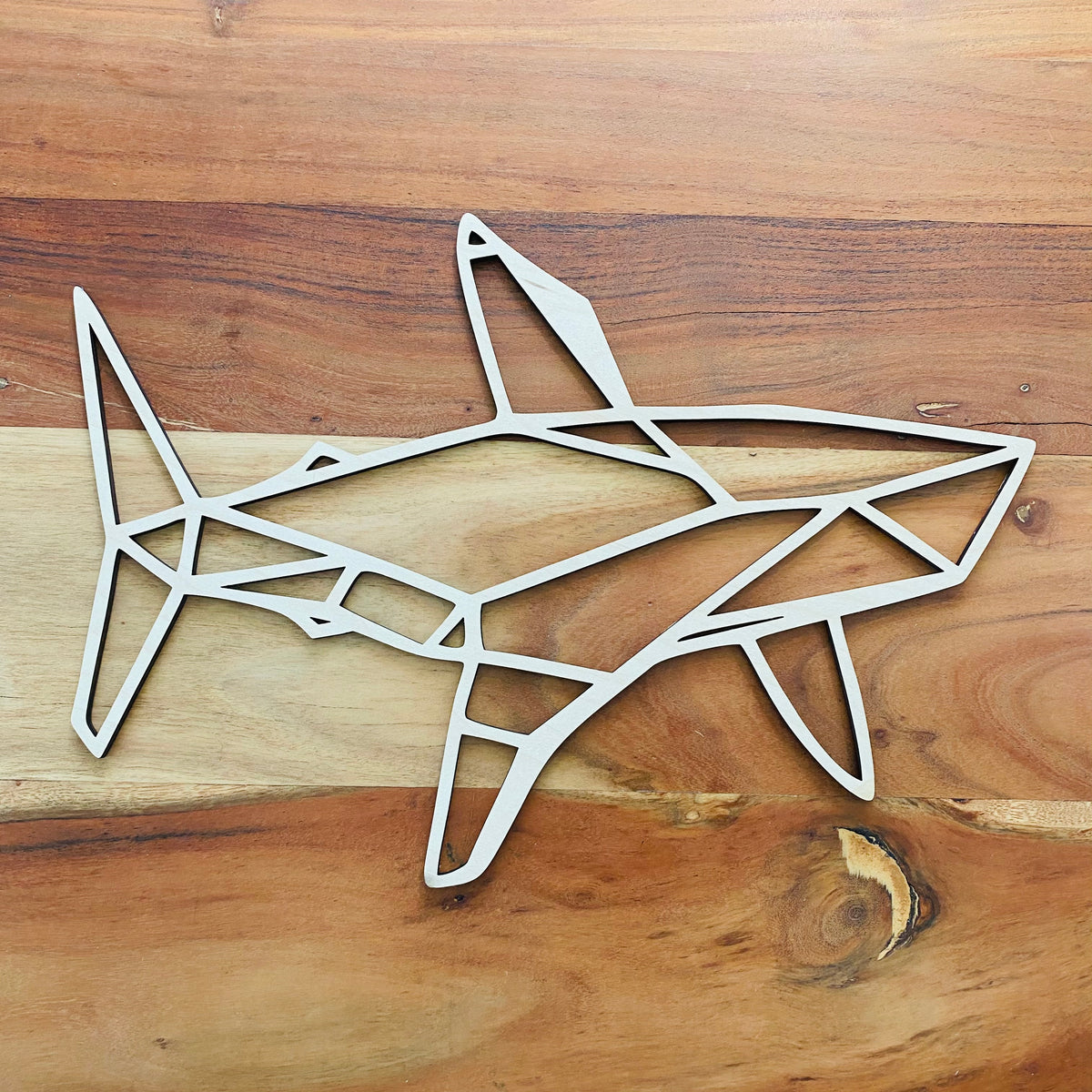 Original Geo Shark No. 2 XL Relief - laser-cut hardwood wall art, hand-finished by Soul Kid Dsgn