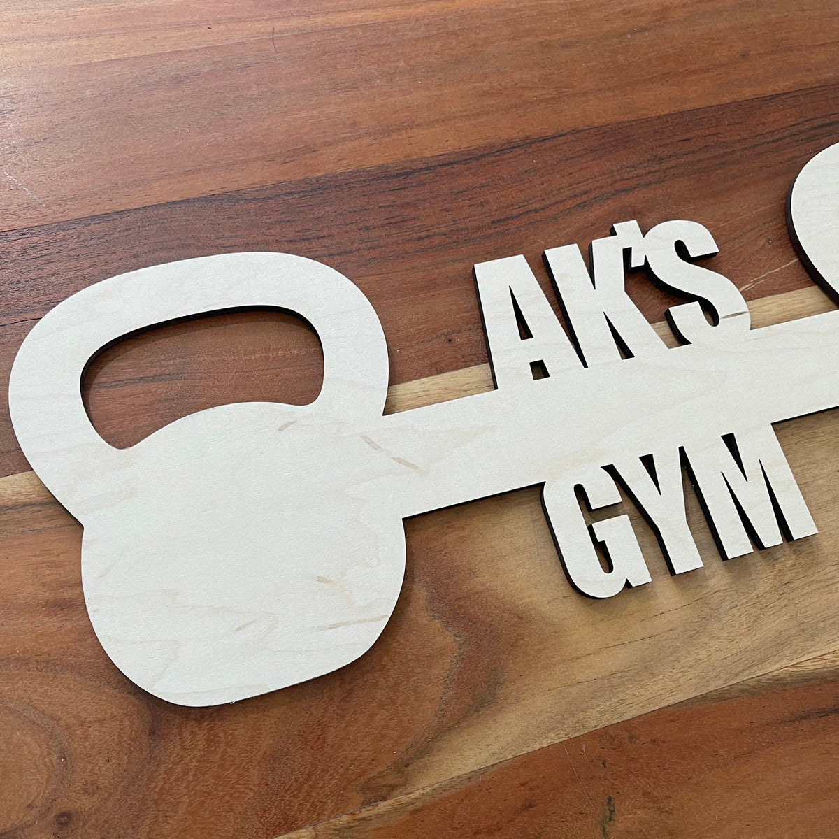 Original Custom Kettlebell Gym Sign - laser-cut hardwood wall art, hand-finished by Soul Kid Dsgn, view 2